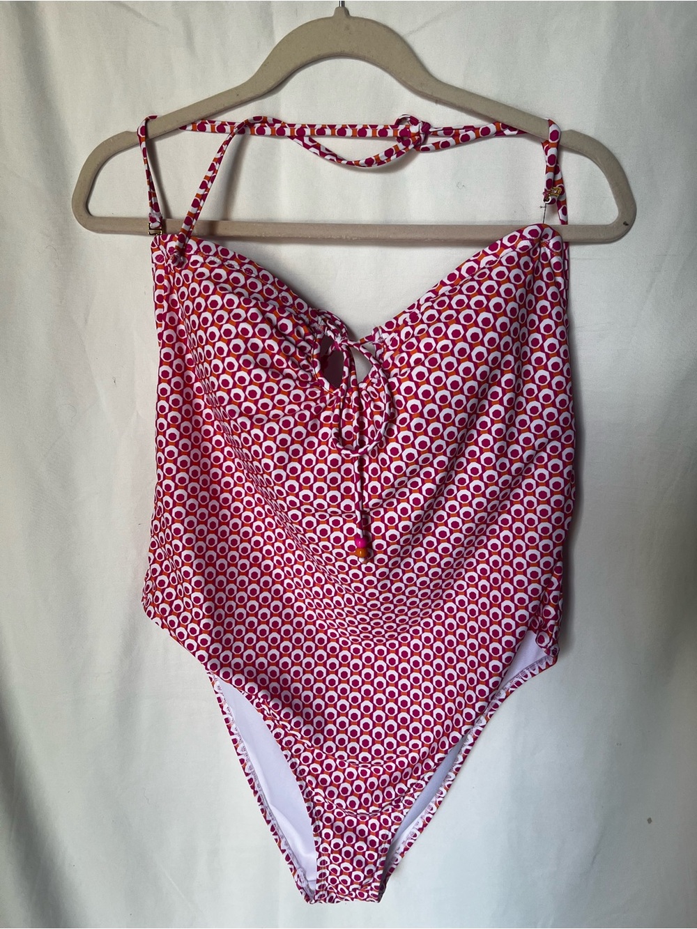 No Boundaries Red and White Patterned One-Piece Swimsuit with Front Tie